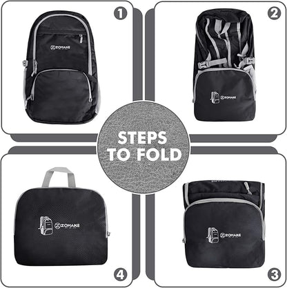 ZOMAKE Lightweight Packable Backpack 30L, Foldable Hiking Backpacks Water Resistant Compact Folding Daypack for Travel(Black)