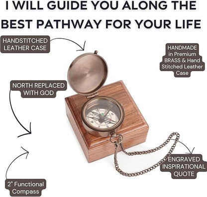 to My Son Compass with Wooden Box-Mom to Son Compass–Father to Son Gifts- to My Grandson -Graduation Day Gifts for Son-Birthday, Baptism, Graduation, Confirmation, Communion Compass for Women Men