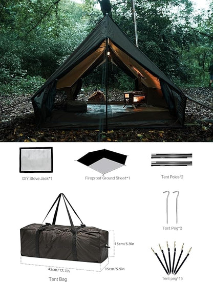 Hot Tent with Stove Jack – 4 Season Waterproof & Windproof Shelter for 1–4 People, Lightweight for Camping, Hiking, Hunting & Fishing