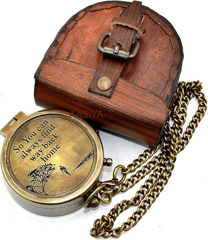 Military Compass For Hiking And Survival- Waterproof Brass Nautical Pocket Compass With Leather Carry Case & Chain For Camping Hunting Climbing Exploring Geology Outdoor Activities