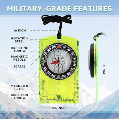 Orienteering Compass, Wilderness Survival Compass for Kids- Magnetic Gear Set Navigation Map- Backpacking Camping Hunting Survival