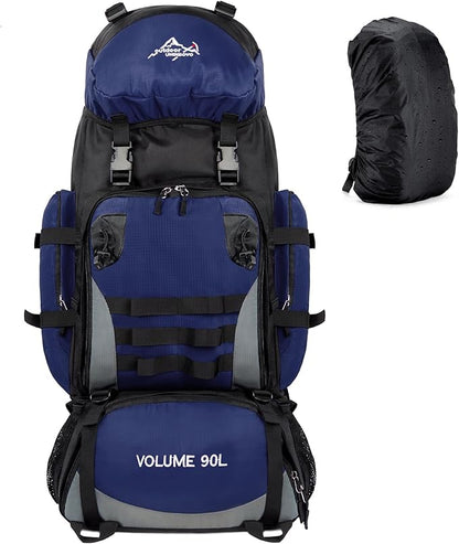 90L Large Camping Hiking Backpack with Rain Cover, Waterproof Molle Rucksack Military Backpack (Dark Blue)
