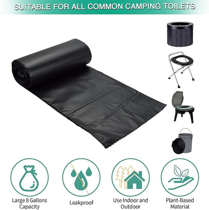 80 Portable Toilet Bags 100% Compostable 8 Gallon Camping Toilet Bags Use with 5 Gallon Bucket Toilet Waste Bags, Disposable Biodegradable Camping Poop Bags for Outdoor Camping Trash Bags