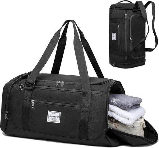 Laripwit Gym Bags for Men, 40L Medium Sports Travel Duffel Bag with Shoe Compartment & Wet Pocket Lightweight Gym Duffle Bag Backpack Multipurpose Weekender Overnight Backpack for Women, Black