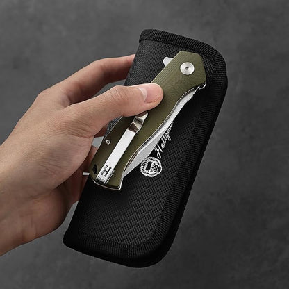 Holtzman's Gorilla Survival Folding Knife D2 Steel Blade G10 Handle Pocket Knife EDC Giftset for Men and Women (half stonewashed half silver blade + green handle (LM042))