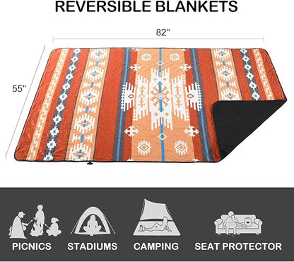 HORIMOTE HOME Outdoor Waterproof Camping Blanket, Extra Thick Flannel Fleece Warm for Cold Weather, Windproof Aztec Blankets Foldable for Stadium Picnic Dog Pet Car(Montana)