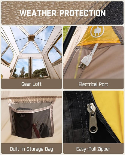 FanttikOutdoor Camping Tent, Lightweight 8/10 Person Instant Cabin Tent Setup in 60 Seconds with Rainfly & Windproof, Ultralight with Carry Bag for Family Camping & Hiking, Upgraded Ventilation