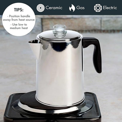 Primula Stovetop Coffee Percolator, Premium Stainless Steel Coffee Maker with Reusable Filter Basket, Non-Drip Spout, Glass Knob Brew Indicator and Heat Resistant Handle, Dishwasher Safe, 8 Cup