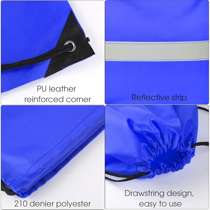 KUUQA 12 Pcs Drawstring Backpack Bag Bulk Reflective Backpack Blue String Bags Cinch Sack Backpack for Team Yoga Sport Gym Traveling