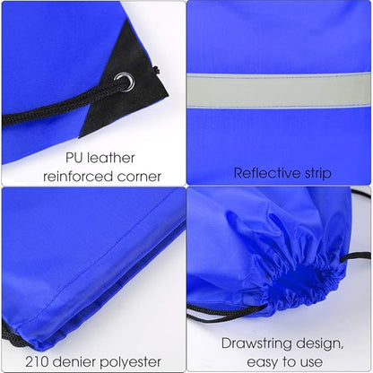 KUUQA 12 Pcs Drawstring Backpack Bag Bulk Reflective Backpack Blue String Bags Cinch Sack Backpack for Team Yoga Sport Gym Traveling