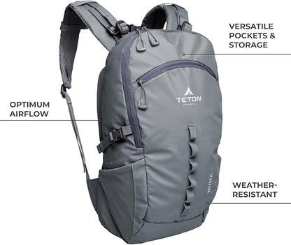 TETON Sports Numa backpack, sleek design, durable and ready for hiking, camping or backpacking. Lightweight with more room than you think. Perfect bugout bag. 30L, Granite
