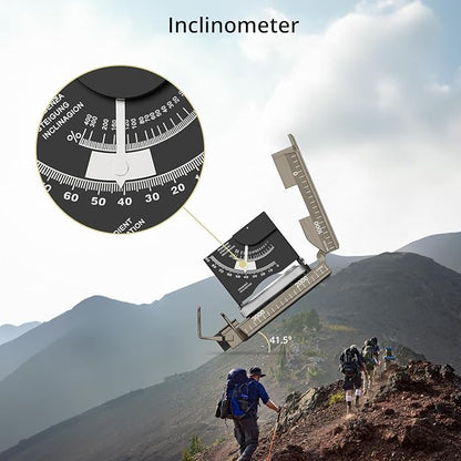 Compass Hiking Survival, IP65 Waterproof Metal Compass with Sighting Clinometer and Carry Bag, Multifunctional, Professional, for Camping Hunting Hiking Navigation
