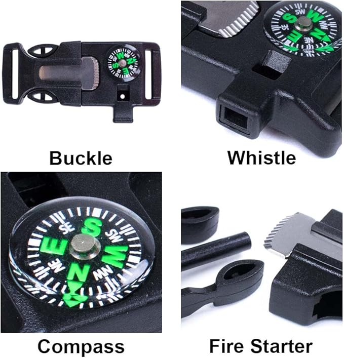 West Coast Paracord 2 Pack and 10 Pack Emergency Whistle Buckle with Flint Scraper Compass and Fire Starter for Outdoor Camping Hiking Paracord Bracelet