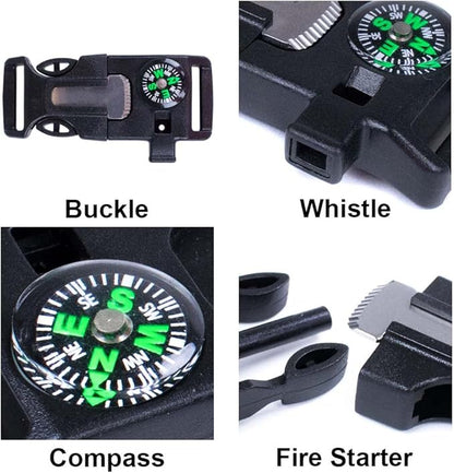 West Coast Paracord 2 Pack and 10 Pack Emergency Whistle Buckle with Flint Scraper Compass and Fire Starter for Outdoor Camping Hiking Paracord Bracelet