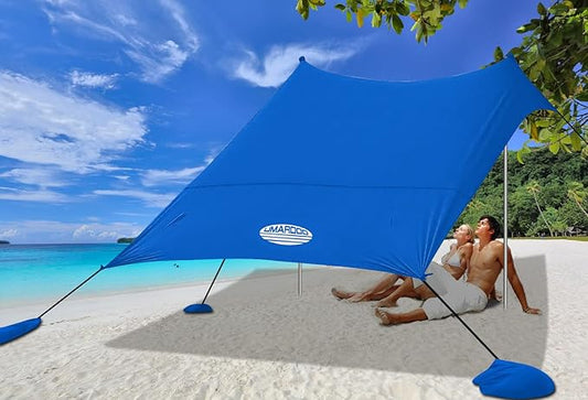 UMARDOO Family Beach Tent Canopy Sun Shade Portable 10×10FT,Wind Resistance Beach Sun Shelter Easy Setup with Packable Carry Bag for Outdoor Travel UPF 50+(Blue)