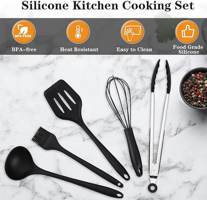 Camping Essentials Cookware Cooking Utensils Set - Camping Kitchen Utensils, Portable Outdoor Accessories, Stainless Steel & Silicone, Camping Gear Equipment for RV Picnic Grill