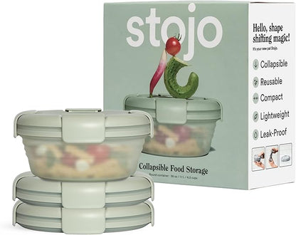 STOJO Collapsible Bowl 3 Set - Translucent Sage, 36oz - Reusable Silicone Bowl for Hot and Cold Food - Perfect for Travel, Meal Prep, To-Go Lunch, Camping & Hiking - Microwave & Dishwasher Safe