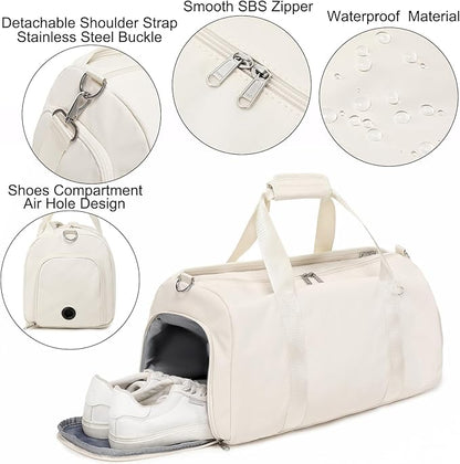 Dance Bag for Girls Ballet Bag Gym Bag Sports Travel Duffle Overnight Weekender Bag Water Resistant Yoga Bags with Shoes Compartment Beige