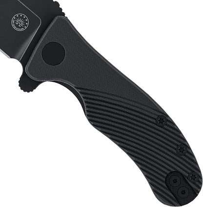 Off-Grid Knives - Baby Rhino Blackout, Legal Carry EDC Compact Folding Knife w. Sandvik 14C28N Blade Steel, G10 Scales, Deep Carry Left and Right Hand, Built Like A Tank