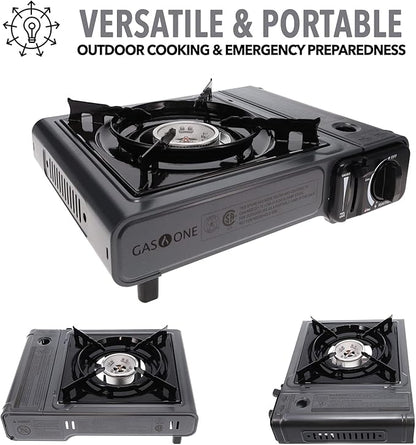 Gas One Portable Butane Camping Stove with Case: Automatic Ignition, Precise Heat Control - Camping & Tailgating and Outdoor Cooking