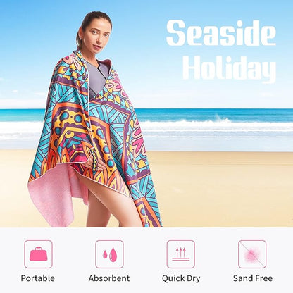 Hiturbo 2 Pack Microfiber Beach Towels,(71"x35") Oversized Sand Free Travel Towels Fast Drying Swimming Towel, Lightweight Compact Camping Towel Super Absorbent Pool Towel