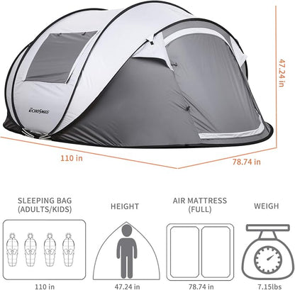 EchoSmile Camping Instant Pop Up Tent, 2/4/6/8/10 Person, Water Resistant Dome, Easy Setup for Camping Hiking and Outdoor, Portable with Carry Bag, 3 Season