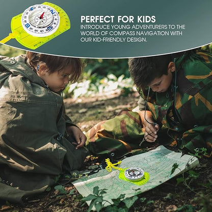 Posinly Advanced Orienteering Compass - Survival Whistle, Map Reading Field Compass for Camping, Hiking & Navigation, Great for Kids