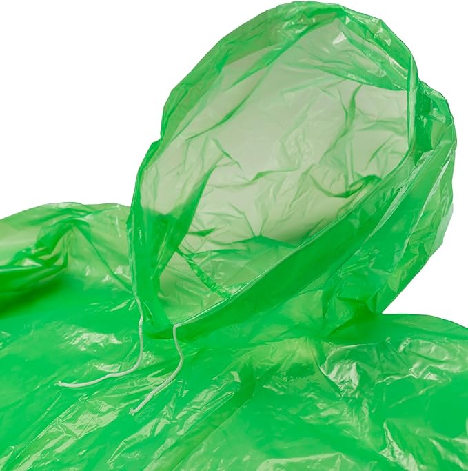 Lingito Rain Ponchos Family Pack - Emergency Drawstring Hood Poncho for Children & Adults Lightweight Reusable or Disposable