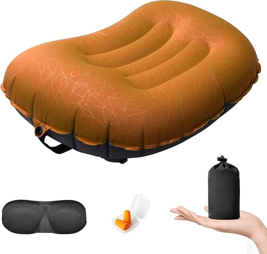 DAWNTREES Inflatable Pillow for Camping,Portable Compressible Ultra-light Travel Inflatable Pillow for Sleeping,Support The Neck and Lumbar,Backpacking Essentials (Orange)