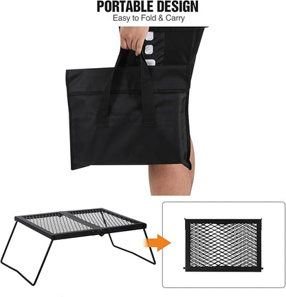 REDCAMP Folding Campfire Grill Heavy Duty Steel Grate, Portable Camp Fire Cooking Rack Over Fire Pit with Carrying Bag for Outdoor BBQ Camping