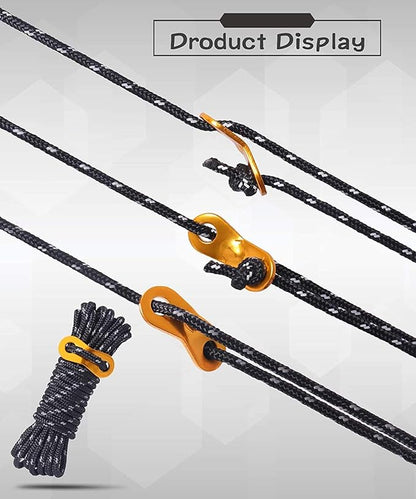 Hikeman 6 Pack 4mm Outdoor Guy Lines Tent Cords Lightweight Camping Rope with Aluminum Guylines Adjuster Tensioner Pouch for Tent Tarp, Canopy Shelter, Camping, Hiking, Backpacking (Fluorescent Green)