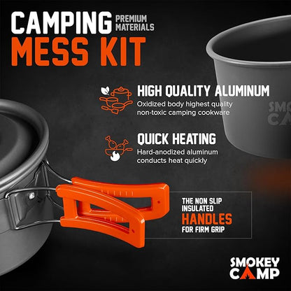 Camping Cookware Mess Kit Set with Stove - Backpacking Compact Camping Cookware, All in One Non-Stick Camping Cooking Set, Portable Stove, Hiking, Picnic, Outdoor & Camping Cookware Set