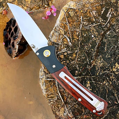 Watchman HD01 Pocket Folding Knife Stainless Steel D2 Blade Wood Handle with Clip Fishing Camping EDC Knife