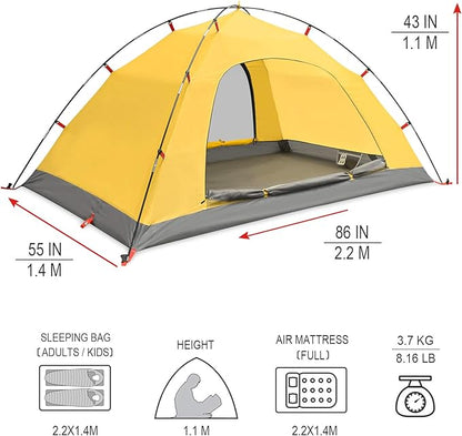 KAZOO 2／4 Person Camping Tent Outdoor Waterproof Family Large Tents 2/4 People Easy Setup Tent with Porch Double Layer