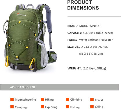 MOUNTAINTOP 40L Hiking Backpack Travel Daypack with Rain Cover for Outdoor Backpacking, Camping