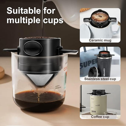 Pour Over Coffee Dripper, Reusable Stainless Steel Pour Over Coffee Filters, Easy to Clean Camping Coffee Filter, Portable Collapsible Coffee Maker, Paperless Travel Coffee Makers