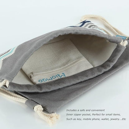 Drawstring Backpack Bohemia Style String Bag Canvas Beach Sport Daypack