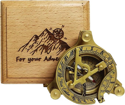 Compass with for Your Adventures Engraved on Wooden Box | Brass Pocket Compass Gifts for Men, Him, Son, Husband, Grandson, Boys | Sundial Compass Gift for Graduation, Baptism, Confirmation