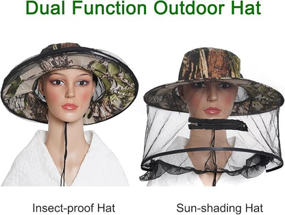 Sucrain 2 Pack Mosquito Head Net Hat Sun Hat Garden Bug Hat with Hidden Net Mesh for Outdoor Gardening Beekeeping