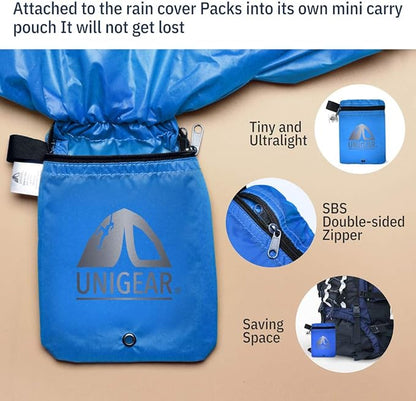 Unigear Backpack Rain Cover Waterproof Rating 5000mm, Ultraportable and Durable with 2 Anti-Slip Buckle Strap, Integrated Carry Pouch Design