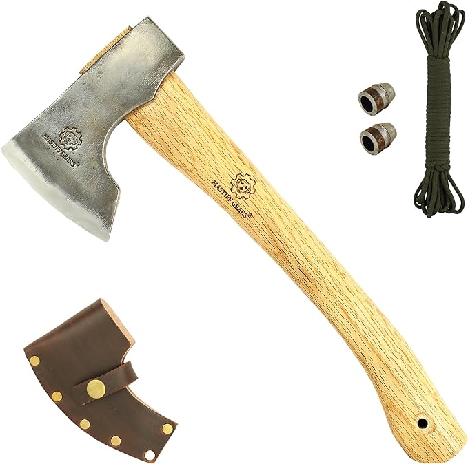 Mastiff Gears® Hand-Forged Wood Handle Hatchet: Versatile Carving, Camping, Wood Splitting Axes in Two Sizes for Outdoor Enthusiasts (Orcish Axe)