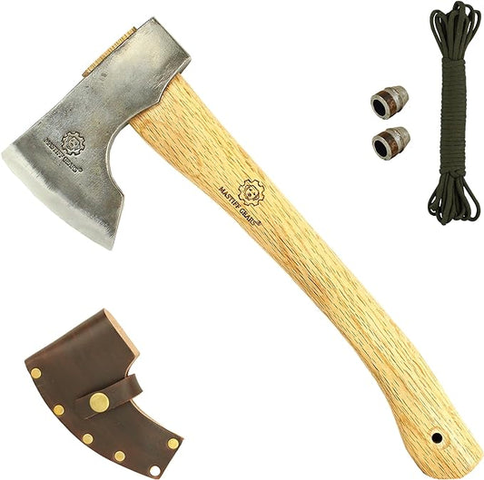 Mastiff Gears® Hand-Forged Wood Handle Hatchet: Versatile Carving, Camping, Wood Splitting Axes in Two Sizes for Outdoor Enthusiasts (Orcish Axe)
