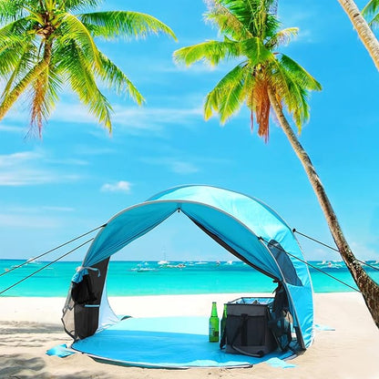 WolfWise UPF 50+ Easy Pop Up 3-4 Person Beach Tent Sport Umbrella Instant Sun Shelter Tent Sun Shade Canopy, Dark Shelter-Blue