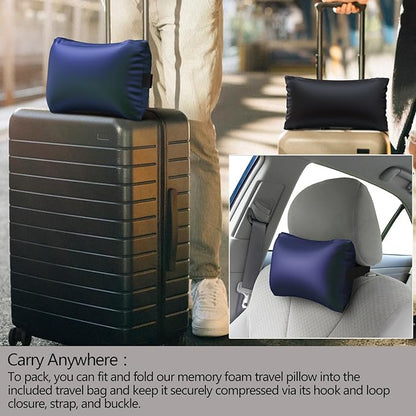 Memory Foam Camping Pillow -Compact Firm Supportive Compressible Travel Pillow, Contoured Support, Breathable Cover, Lightweight Easy-to-Carry for Backpacking, Airplane,Car