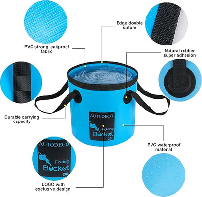 AUTODECO 5 Gallon Collapsible Bucket Water Container Portable Wash Basin for Fishing Camping Car Washing Hiking 20L