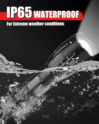 Waterproof Tactical Flashlight, 3000 Lumens LED Flashlights, 5 Modes, Zoomable, Powerful Handheld Flashlights for Outdoor Camping Hiking, Mini Flashlights for Home Emergency (1 Pack)