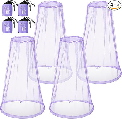 HESTYA 4 Pack Mosquito Net Mesh for Head Face Neck Fly Netting Hood from Bugs Gnats No See Net with Carry Bags for Outdoor