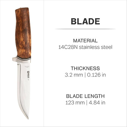 HELLE Knives - GT Triple Laminated - Fixed Blade - Classic Knife - Stick Tang - Birch Wood Handle - 14C28N Stainless Steel - Made in Norway
