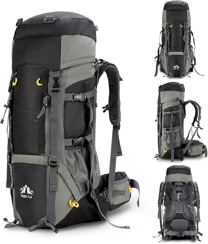 Night Cat Camping Backpacks 90L with Internal Frame Hiking Backpack for Men Women Waterproof Lightweight Breathable Outdoor Mountaineering Traveling