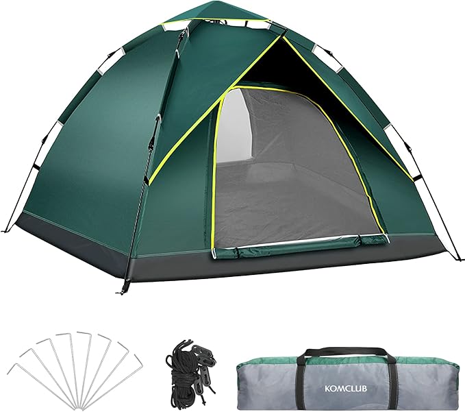 KOMCLUB Camping Tent 1/2/3 Person Tents for Family Camp Tent Waterproof Windproof Outdoor for Backpacking Hiking Easy Setup with Storage Bag,8 Ground ding,4 Windproof Rope